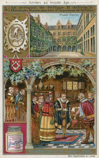 The representative of Philip II of Spain presenting Christophe Plantin with his title of Court printer by European School